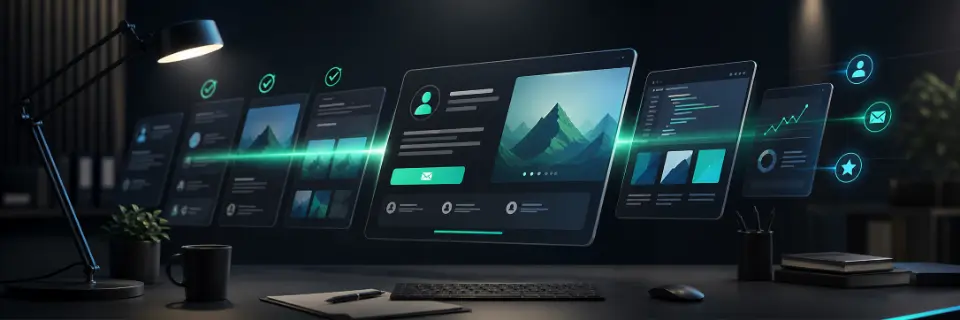 Recruiter reviewing a portfolio dashboard with focused first-screen details
