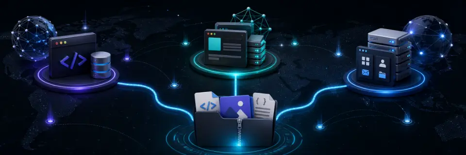 Static site deployment choices shown as connected hosting panels