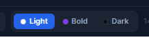 The Light, Bold, and Dark theme preset switcher above the canvas