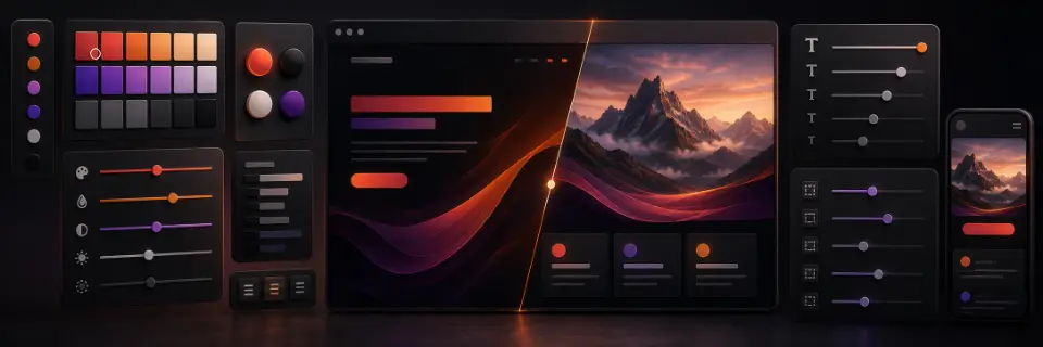 Theme token controls for color, typography, spacing, and shape